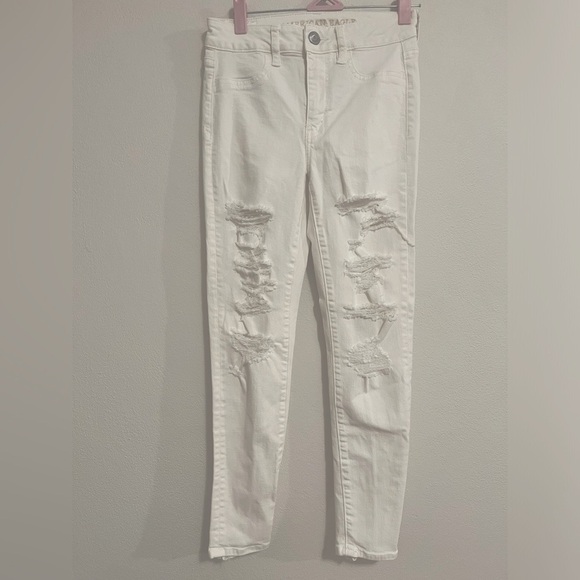 American Eagle Outfitters Super Stretch X Jegging Hi Rise White Sz 2, Distressed - Picture 1 of 16